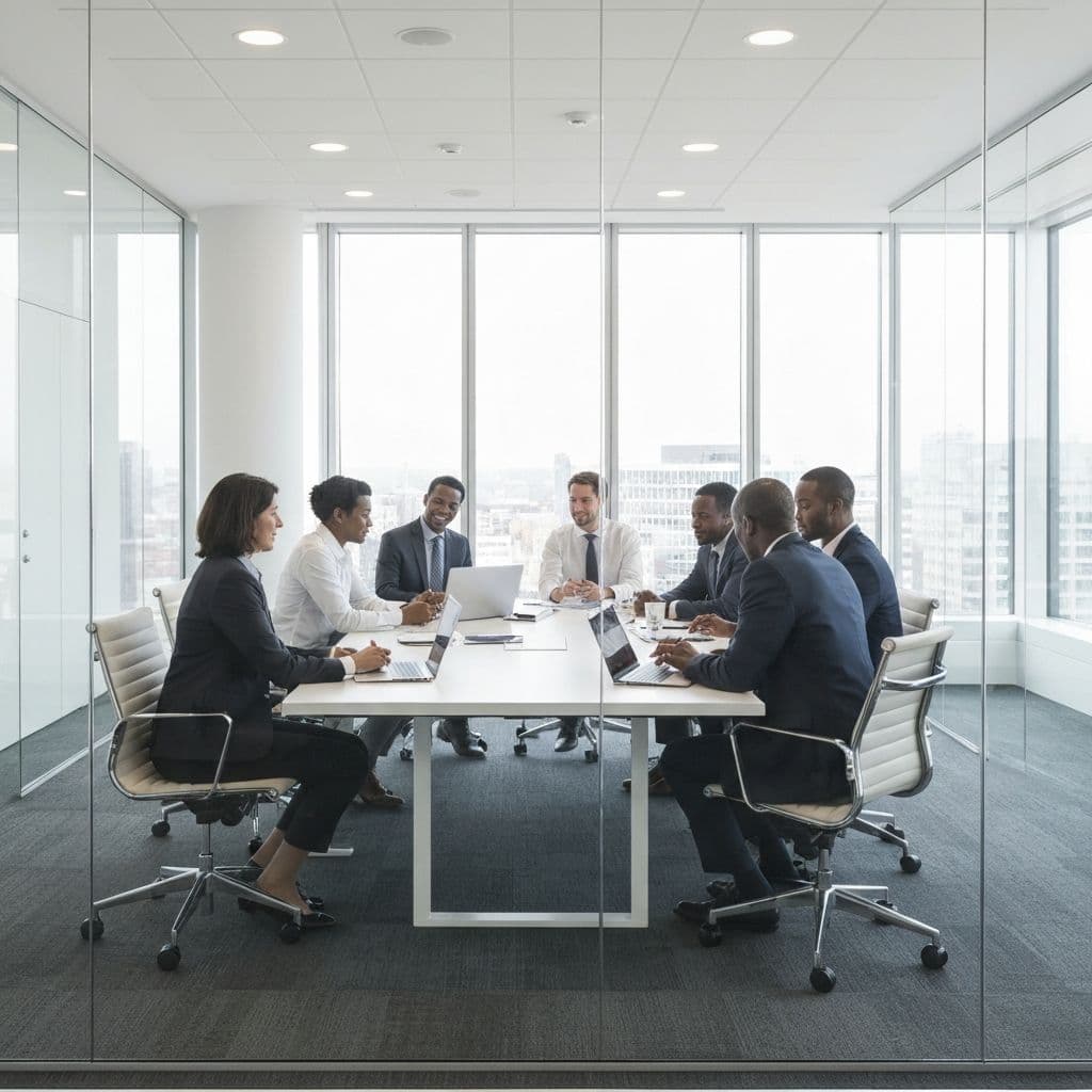 Diverse group of business professionals in advisory meeting